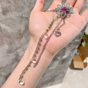 Épingle à cheveux artisanale en perles florales avec pendentif cœur en cristal, accessoire capillaire en alliage mignon pour femme, usage quotidien - Product Image 4