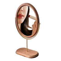 Personalized Wooden Oval Desktop Makeup Mirror with Stand Free-Standing Tabletop Bathroom Cosmetic Mirror (Silver Finish)