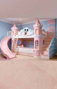 Letto a Castello <span class=keywords><strong>Unicorno</strong></span> Stile Principessa Francese Rosa, Letto Matrimoniale Madre-Figlia con Scivolo e Contenitore per Ragazze, Multifunzionale - Product Image 3