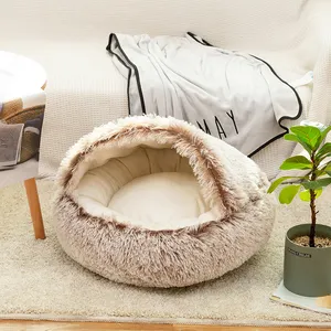 Cama redonda para animais de estimação de plush, cama redonda super macia lavável para cachorros e gatos de estimação