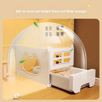 Grande Villa Pliable pour Chat avec Cabine, Cage Intérieure Intégrée, Bac à Litière, Motif Animalier, Maison pour Chat avec Une Chambre et Un Salon
