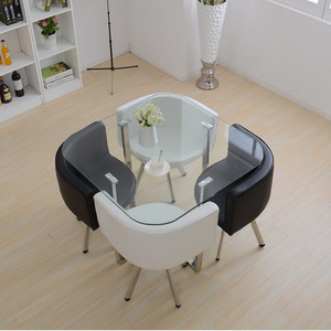 <span class=keywords><strong>Table</strong></span> de négociation moderne en <span class=keywords><strong>verre</strong></span> <span class=keywords><strong>trempé</strong></span>, combinaison, <span class=keywords><strong>table</strong></span> <span class=keywords><strong>à</strong></span> <span class=keywords><strong>manger</strong></span> et chaise, petite <span class=keywords><strong>table</strong></span> basse, pour les quatre personnes, 2 pièces - Product Image 3