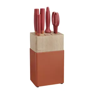 优质菜刀套装6件套刀块套装格林纳达橙色塑料手柄刀套带块