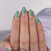 Ongles artificiels en amande faits main, design de marque privée, faux ongles avec ligne dorée, luxe, gels souples à presser