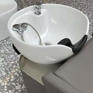 Muebles contemporáneos modernos para barbería, sillas duraderas de champú de cuero sintético con lavabo de cerámica, precio de fábrica para Baño - Product Image 6