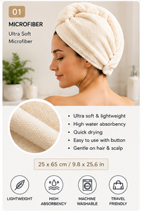 Toalla Turbante para Secar el Cabello al por Mayor, de Microfibra de Bambú y Algodón Orgánico, de Secado Rápido, con Botón - Product Image 2