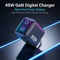 Cargador Rápido GaN PD de 45W con Enchufe Fijo para la UE, Pantalla Digital, Cargador de Pared USB-C Único, Mini Cargador Portátil para Teléfono y Laptop