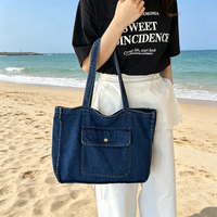 Sac à bandoulière décontracté en jean pour femme, motif filigrané, grande capacité, style universitaire, sac fourre-tout tendance