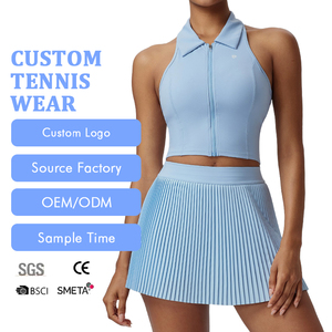 Ensembles de vêtements de tennis personnalisés pour femmes Gilet sans manches à col rabattu Jupes plissées Gym <span class=keywords><strong>Badminton</strong></span> Golf Tennis 2 pièces Tenues - Product Image 1