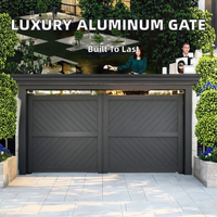 Portail d'entrée double panneau en aluminium avec serrure intelligente automatique, gris foncé, noir jais, à lattes chevrons, pour extérieur de villa moderne et luxueuse