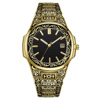 Montre d'affaires vintage rétro M1194 pour hommes, mouvement à quartz de luxe, affichage de la date, chiffres romains, style Moyen-Orient, cadran noir