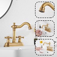 Robinet de lavabo de salle de bain en laiton antique à 3 trous |   Robinet de lavabo vintage à bec courbé avec poignées croisées