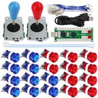 SJ @ JX 2 joueurs contrôleur de jeu d'arcade bâton kit de bricolage boutons LED avec Logo MX micro-interrupteur 8 voies Joystick câble d'encodeur USB pour PC