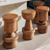 Tabouret de bar moderne en bois massif, design géométrique créatif pour bar à domicile, salle à manger, extérieur, villa, hôtels, salon - Durable et écologique