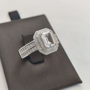 Anello di lusso 925 in argento Sterling 1CT taglio smeraldo zaffiro bianco e diamante anello di fidanzamento per le donne - Product Image 6
