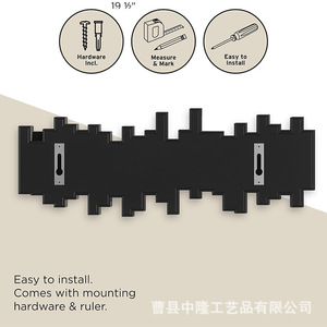 Wall Mounted Coat <b>Hooks</b> <b>Black</b> Rectangle Adjustable Storage Rack For Clothes Hat Entryway - Product Image 2