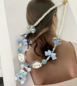 Новое Модное детское ожерелье с милым медвежонком и жемчугом, Бабочка, шар, улыбка, облако, подвеска, милое голубое колье, женские Украшения - Product Image 3