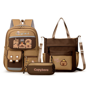 Ensemble de sac à dos 3 pièces Capibara de dessin animé avec bandes réfléchissantes, sac à dos scolaire Capybaras avec sac d'étude, trousse à crayons - Product Image 3