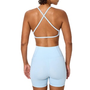 Conjunto de Ropa Deportiva para Mujer con Logotipo Personalizado, Top Deportivo de Yoga con Espalda Cruzada y Cintura Alta, Leggings de Encaje, Tallas Grandes, Ropa de Entrenamiento - Product Image 4