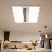 مروحة سقف CRLF6060 مقاس 600×600 ملم مع إضاءة LED مزدوجة 48 واط + تهوية، محرك تيار مستمر بدون فرش 25 واط، تصميم نحيف للغاية 95 ملم للتركيب المسطح