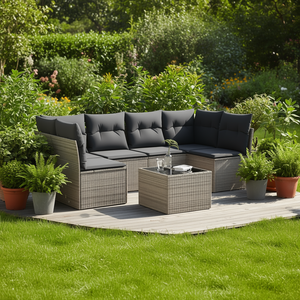 Ensemble de canapés de jardin en rotin gris 6 places, mobilier d'extérieur contemporain résistant aux intempéries, ensemble de salon de patio - Product Image 2