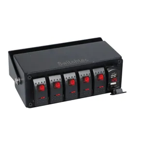 Caja de panel de interruptor basculante LED de 5 bandas con cargador USB dual de 4.8A y voltímetro LED rojo