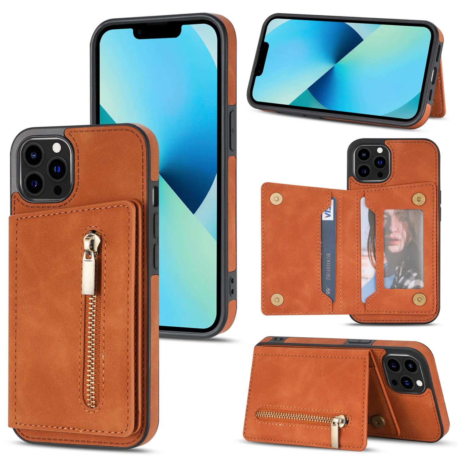 Étui de téléphone PU pour iPhone pour Samsung Flip Stand en cuir portefeuille couverture de téléphone pour iphone 13 12 11 14 pro max