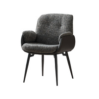 Fauteuil de salle à manger de luxe en lin et cuir mélangés, avec dossier à coussin moelleux et pieds coniques en métal, idéal pour la maison, l'hôtel, le café et les espaces de négociation