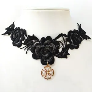 Preço razoável poliéster bordado laço colar preto e branco flor vestido colar rendas decorativo pescoço colar DC19