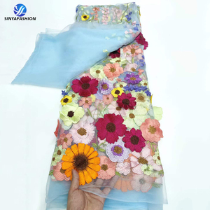 Sinya Top Bán 3D Hoa Ren Thêu 5 Yards Sang Trọng Nigeria Ren Cô Dâu Pháp Sequins Vải Lưới May Đám Cưới Đảng - Product Image 4