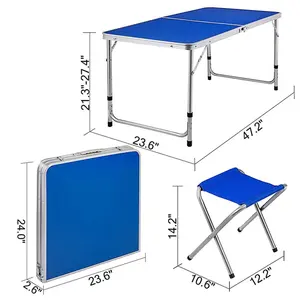 Meja piknik lipat berkemah Mini, meja piknik portabel dengan pegangan, Meja lipat aluminium 2 inci