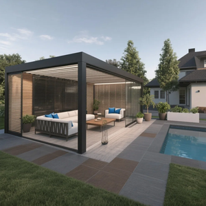 Pérgola Pequeña para Jardín de 3x3m-4x6m, <span class=keywords><strong>Gazebo</strong></span> con Construcción de Aluminio con Recubrimiento en Polvo, Techo Retráctil y Paneles Laterales para Uso en Balcones - Product Image 6