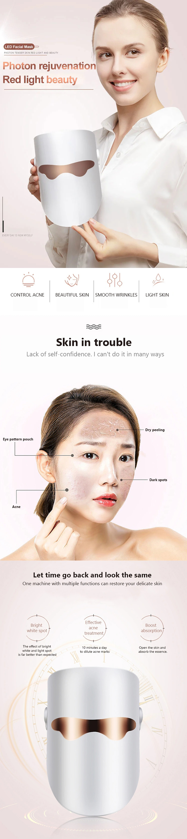 High Quality Rechargeable Gold Infrared Color Facial Led Light Rejuvenation Skin Therapy Phototherapy Beauty Face Mask