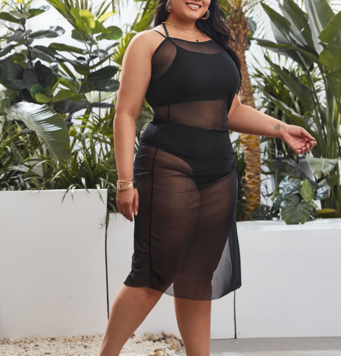 STOCK 4XL High Waist Swimwear 3Pieces Plus Size Bathing Suit Sheer Mesh ...