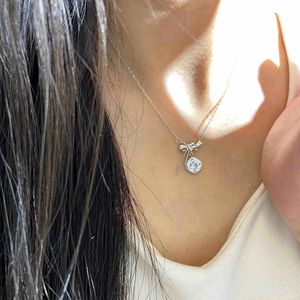 Collar de Plata de Ley S925 con Lazo para Mujer, Estilo Ligero y Lujoso, Cadena de Hueso de Serpiente Exquisita, Colgante de Cristal - Product Image 3