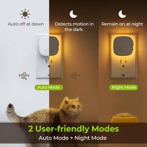 AUVON - Juego de 4 luces nocturnas LED enchufables, luz blanca cálida de 1600K, sensor de movimiento ámbar, del anochecer al amanecer, diseño retroiluminado regulable - Product Image 3
