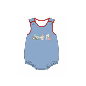 SR3400 Vente en gros de barboteuse personnalisée pour bébés bébé à rayures bleues avec camion pour enfants filles Combinaison à manches à volants - Product Image 2