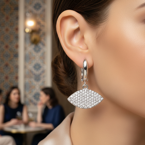 CZ Stone <b>Dangle</b> Clip on <b>Earrings</b> Turkish Wholesale 925 Sterling Silver Fine Jewelry for Women - Product Image 3