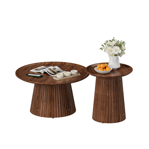 Set di 2 tavolini da caffè rotondi, grandi e piccoli, in legno, con finitura moderna in noce, per soggiorno e ufficio - Product Image 3