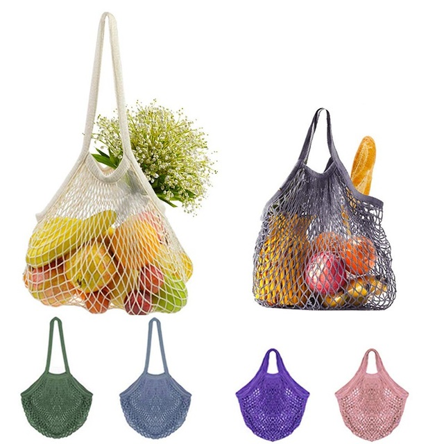 Reusable Cotton Mesh Grocery Bag Eco Friendly Stretch Market Tote Foldable Net Shopping Bag for Daily Use Wholesale Bulk