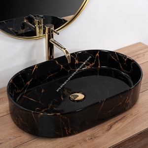 Canton Fair Cerámica Único Arte Negro Moderno cuadrado Mármol Lavabo Fregadero Encimera Baño Lavabo - Product Image 1