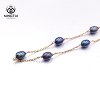 Bracelet en argent Sterling 925 plaqué or avec perle d'eau douce de couleur bleue, à la mode, offre spéciale
