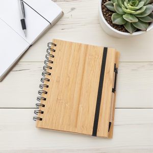 Sprial Eco Recycled Paper With Logo Hard Cover Bamboo Cover Notebook With Pen Holder - Product Image 5