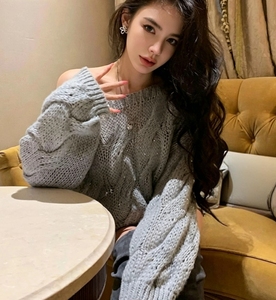 Chic Grey Slouchy Knit Sweater | <strong>Sparkly</strong> Off-Shoulder <strong>Jumper</strong> | Loose Fit Warm Pullover Top | Fall Fashion Essential - Product Image 2