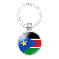 Porte-clés Drapeau du Soudan du Sud en Verre de Qualité, Accessoire de Sac, Pendentif, Anneau Porte-clés, Design National des Pays, Personnalisé, Vente en Gros à Bas Prix