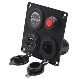 4-in-1 Led Voltmeter Steckdose Panelhalterung 12 V Dual-USB-Ladestecker Steckdose für Auto Marine