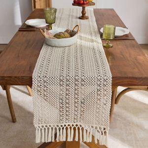 Creamy-colored Cotton Customizable <b>Table</b> Runner Houndstooth Pattern Featuring Tassel Accents Openwork Knitperfect <b>Table</b> - Product Image 4