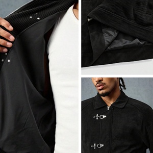Blouson Bomber Streetwear en Velours Côtelé pour Homme avec Fermeture Éclair à 3 Points, Col Rembourré, Doublure et Épaules Tombantes à Rayures Larges - Product Image 3