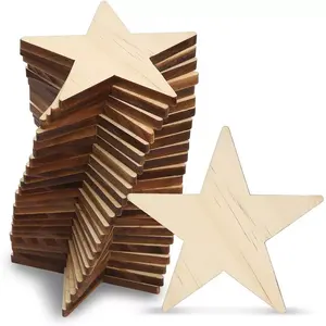 Christmas Tree Ornaments Unfinished Wooden Star Shaped Slices DIY Decorations