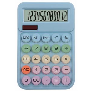 Macaroon Button 12-<strong>Digit</strong> Dual Power Desktop <strong>Calculator</strong> 2809C Solar Battery Operated Multicolored Buttons Features Antique Style - Product Image 2